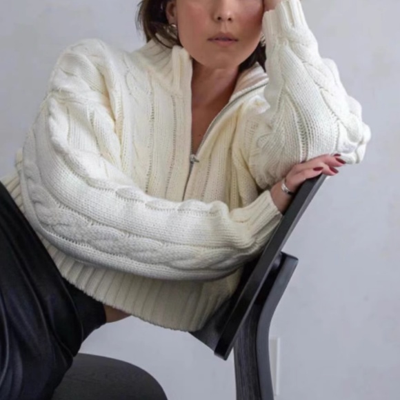 STAUD Cropped Hampton Sweater Knit Cropped Large Ivory Wool - Picture 5 of 8